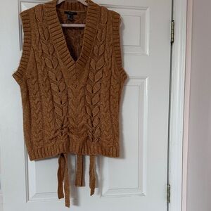 Forever 21 Brown Cable Knit V-Neck Sweater Vest